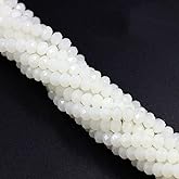CrzBeadss 265Pcs Briolette Glass Beads for Jewelry Making, 8mm Faceted Crystall Beads for Bracelets Making, Rondelle White Glass Beads Bulk for Crafts Wine Charms Wind Chimes Suncatchers