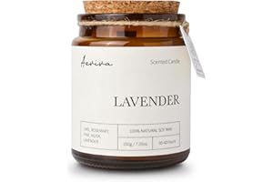 Aeviva Scented Candle, 7.05 oz Lavender Aromatherapy Candle, Natural Soy Wax with Wooden Wick, Candles for Home Scented, Stress Relief Amber Jar Candle Gifts