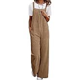 Happy Sailed Womens Corduroy Overalls Winter Fall Casual Sleeveless Adjustable Strap Wide Leg Long Pants Rompers