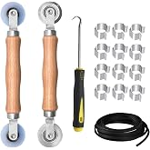 BAYTORY Upgrade Window Screen Repair Kit, Steel/Nylon Roller Tool | Spline Removal Hook, 32ft Retainer Spline and 12pcs Screen Clips Replacement for Installing Door Mesh Screens