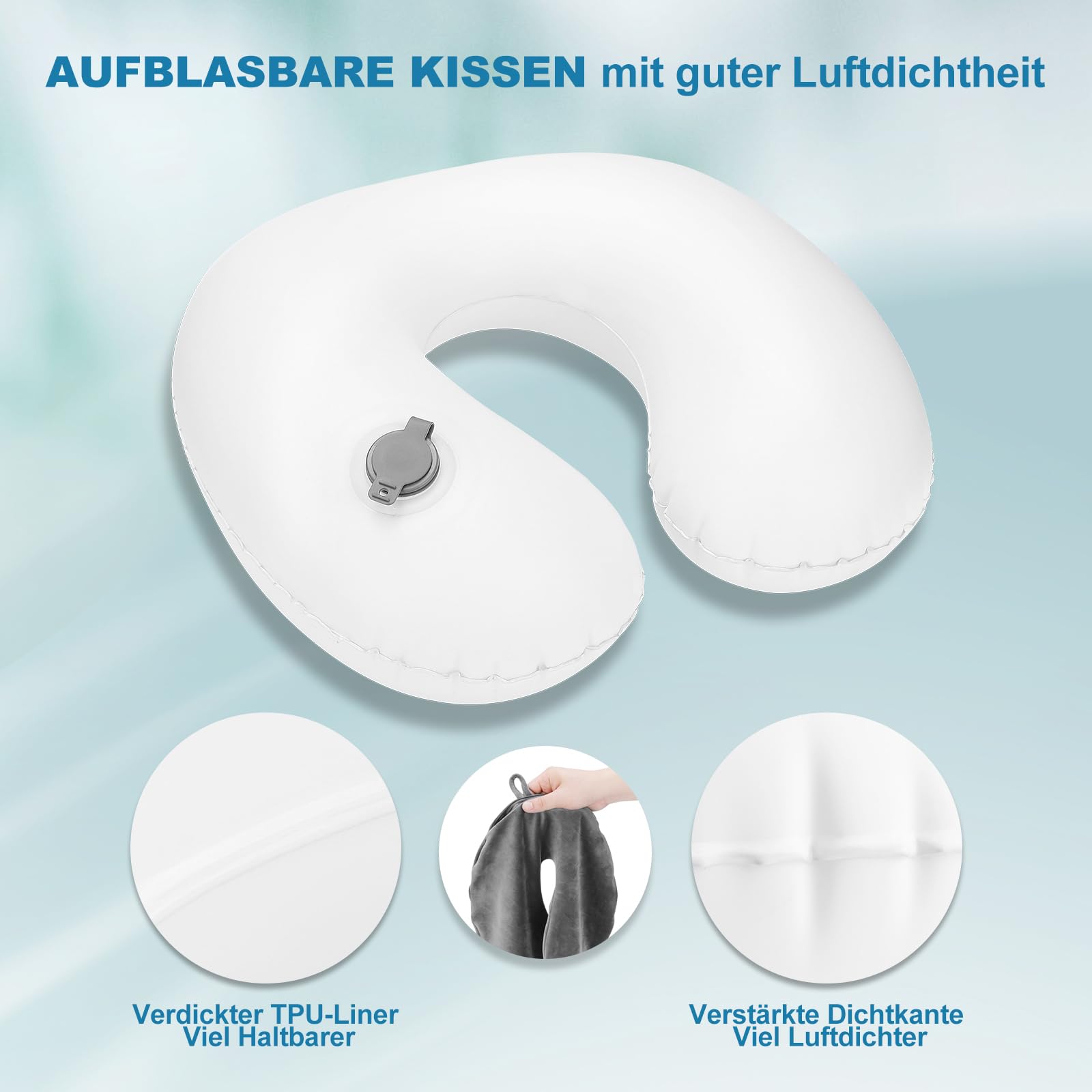 Cirorld Nackenkissen Flugzeug Aufblasbar, Reisekissen Flugzeug Nackenkissen, Nackenhörnchen Erwachsene, Aufblasbares Reisekissen mit Augenmaske und Ohrstöpsel(Grau) 8