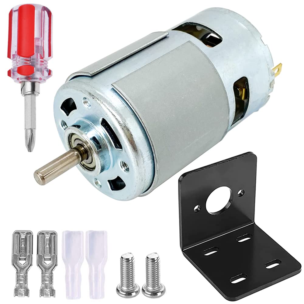 Photo 1 of DC 775 Motor 12V-24V 6000-12000RPM 775 Electric Motor Double Ball Bearing High Torque Large Power Low Noise DC Motor with Bracket DIY for Mini Angle Grinder Table Saw Drill Electrical Tools