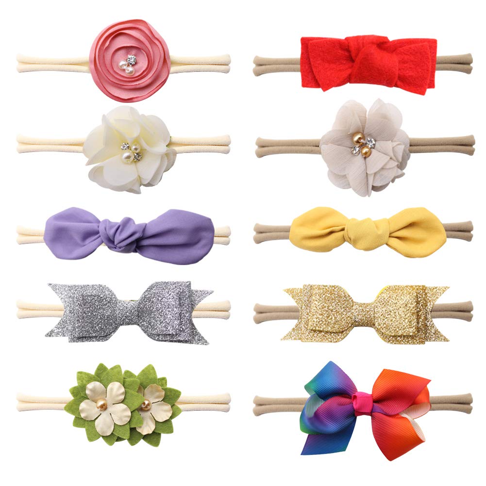 Baby Girl Stretchy Headband,10pcs Flower Baby Hair Band Rabbit Ears Baby Headband Bowknot Hair Accessories for Newborn Infant Toddlers Kids