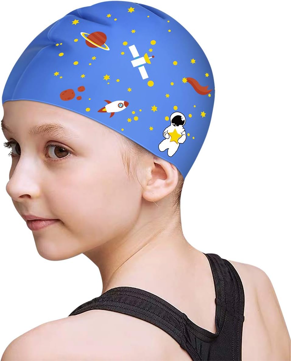 FUNOWN Kids Swim Caps for Kids, Children, Boys and Girls Aged 2-8, Baby Waterproof Bathing Caps for Long and Short Hair