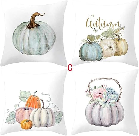Amazon Co Jp Federm フェデルム 可愛い かぼちゃイラスト 新しい一年が豊作の年になれますように ホワイト 片面印刷 クッションカバー ソファー枕カバーセット お部屋飾り 4枚入り ホーム キッチン