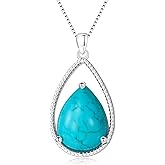 DOLIOX Genuine Turquoise Teardrop Pendant Necklace, Sterling Silver Native American Vintage Necklace Western Jewelry Birthdays Gift for Women
