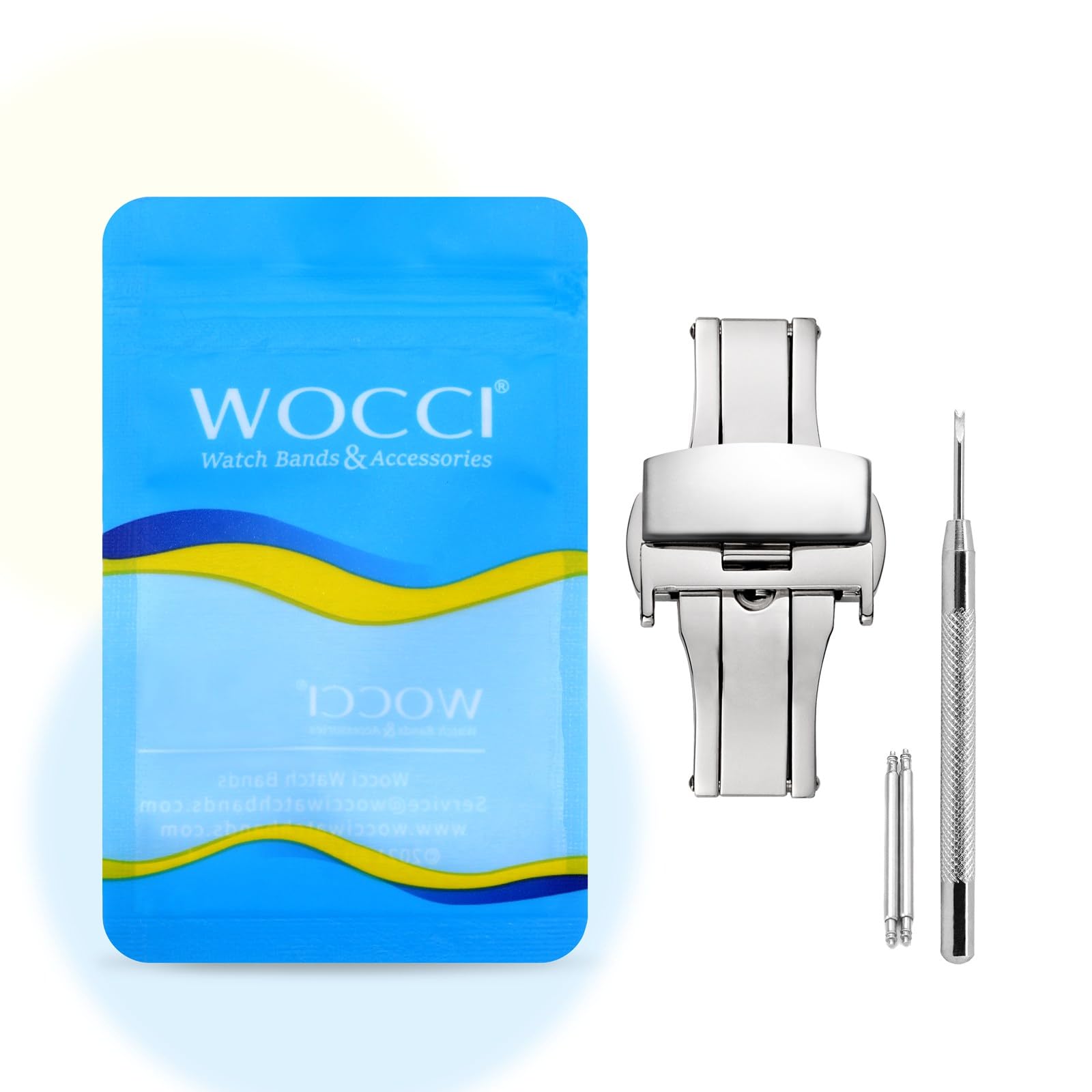 WOCCI 20mm Stainless Steel Deployment Clasp for Watch Band, Polished Buckle (Silver)