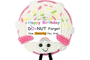 RQWZBCHX Friendship Gift for Women, Men - Handmade Positive Emotional Crochet Donut - Best Friend Birthday Gifts for Women, Friendship Presents, Funny Birthday Gifts - Happy Birthday (Pink)