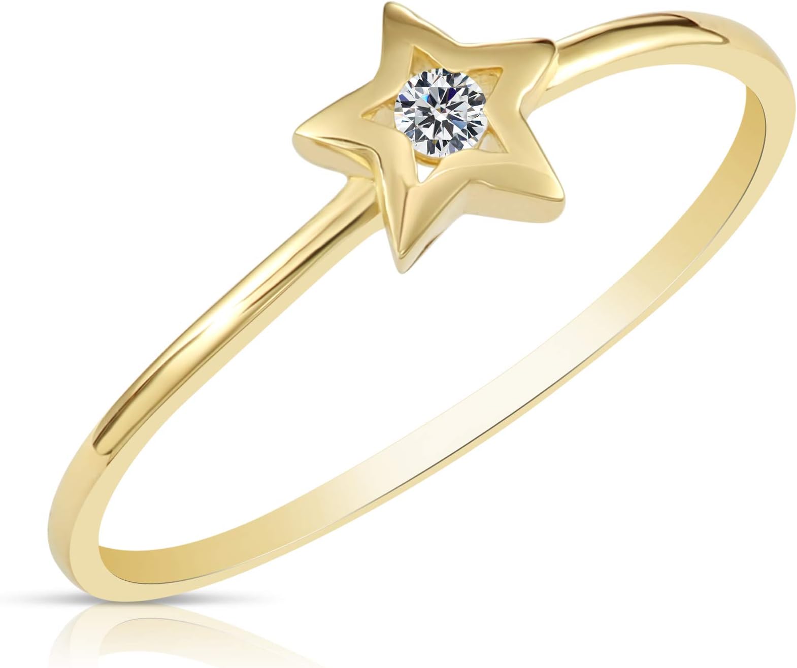 10k Yellow Gold Star Ring with Solitaire CZ