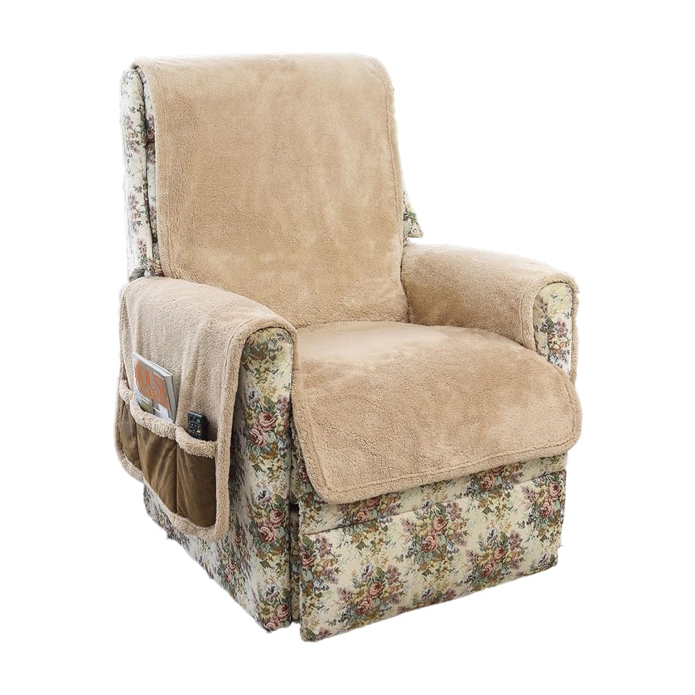 Easylife Deluxe Reversible Seat Cover, Sherpa Fleece Armchair Cover, Armchair Tidy with Side Pockets for TV Remote, Reversible Chair Protector - Fully Guaranteed | 30x30x6.2