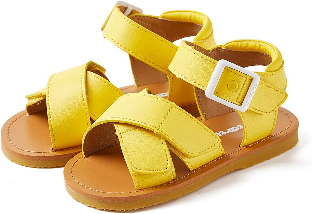 CRTARTU Baby Sandals Girls Boys Water Shoes Anti-Slip Toddler Walking Shoes Leather Shoes for Summer, Crib and Infant Shoes, White Black Brown and Yellow