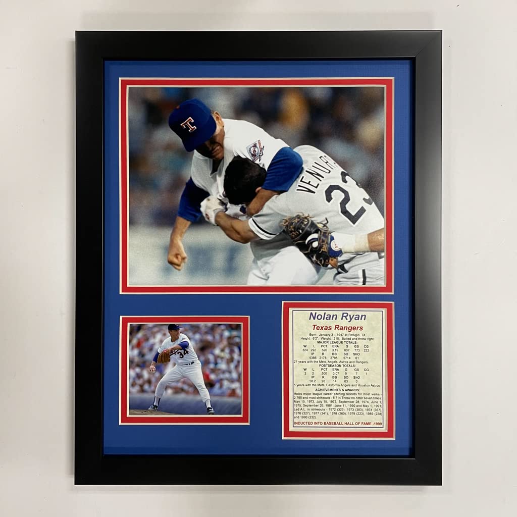 Legends Never Die Nolan Ryan- Texas Rangers Legend- Fight vs. Robin Ventura Collectible | Framed Photo Collage Decor - 12"x15"