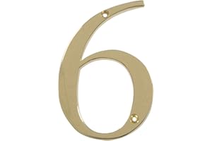 Distinctions by Hillman 843156 4-Inch Flush-Mount Polished Brass House Number 6