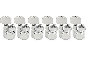 Musiclily Pro 6-in-line 18:1 Ratio 2-Pin Full Sealed Locking Machine Heads Tuners Tuning Pegs Keys with Hex Button for Fender Strat Tele Style Electric Guitar, Chrome