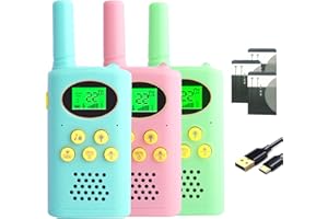 POKPOW Walkie Talkies for Kids Rechargeable 3 Pack Long Range 22 Channels 2 Way Radio Outdoor Kids Toys for Ages 3-12 Camping Hiking Birthday Xmas Easter Gifts for Boys Girls (Blue Pink Green)