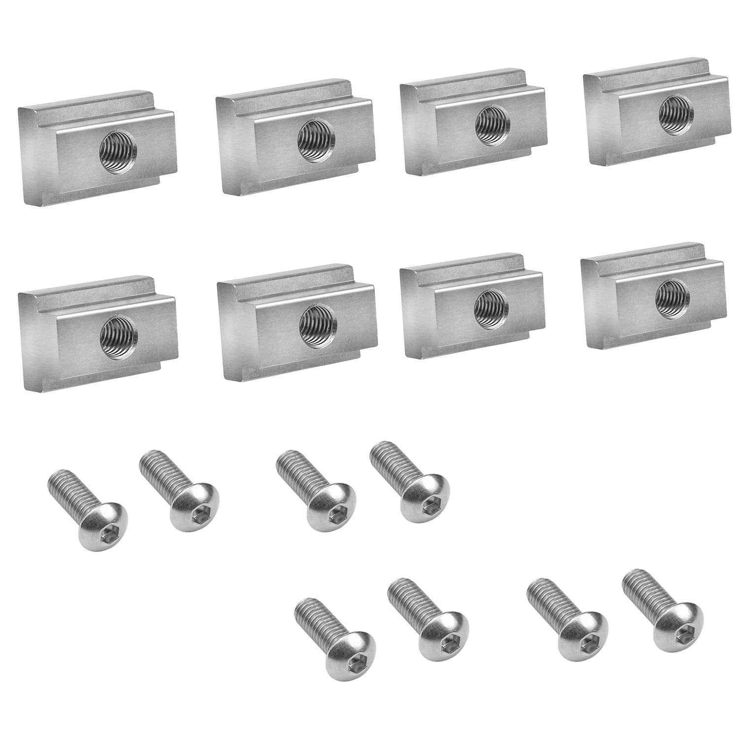 Photo 1 of MOEBULB T Slot Nuts Compatible with Toyota Tunda Tacoma Pickup Truck Bed Deck Rails Cleats Rack Rail with Stainless Button Socket Cap Screw 8-Pack Silver
