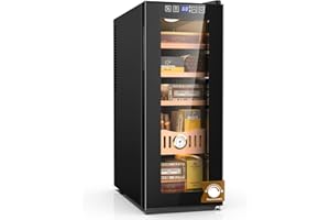 Mojgar 35L Thermostatic Electric Humidor, 250 Counts Large Cigar Humidor, Cooling and Heating Temperature Control Cabinet Cigar Fridge with Spanish Cedar Wood & Hygrometer, Christmas Gift for Men