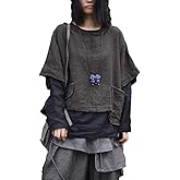 NFYM Women Early Autumn Short Outerwear Thick Yarn-Dyed Short Sleeve Linen Tops Retro Pullover with Pockets