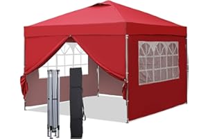 GDY 10x10 Ft Outdoor Pop Up Canopy Tent, Patio Tent, Commercial Portable Instant Folding Shelter Gazebos, Canopies with Wheeled Carrying Bag, Red.