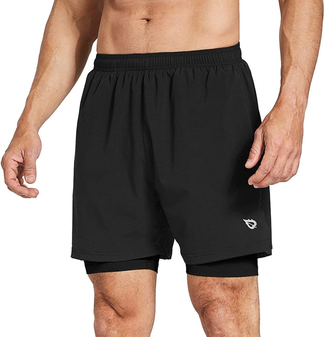 BALEAF Men's 2 in 1 Running Athletic Shorts Quick Dry Active Gym Shorts Back Zipper Pocket : Clothing