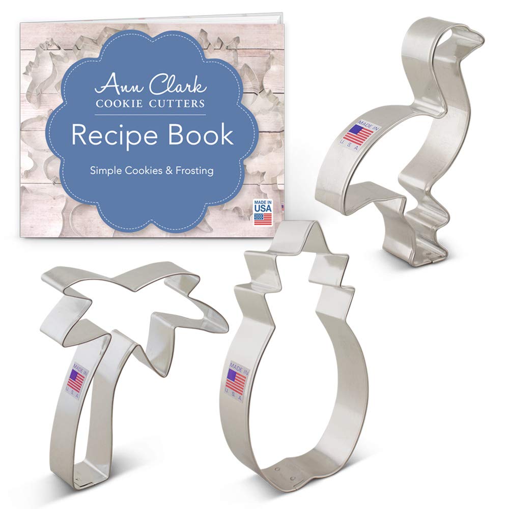 Tropical Hawaiian Cookie Cutters 3-Pc. Set Made in USA by Ann Clark, Pineapple, Palm Tree, Flamingo