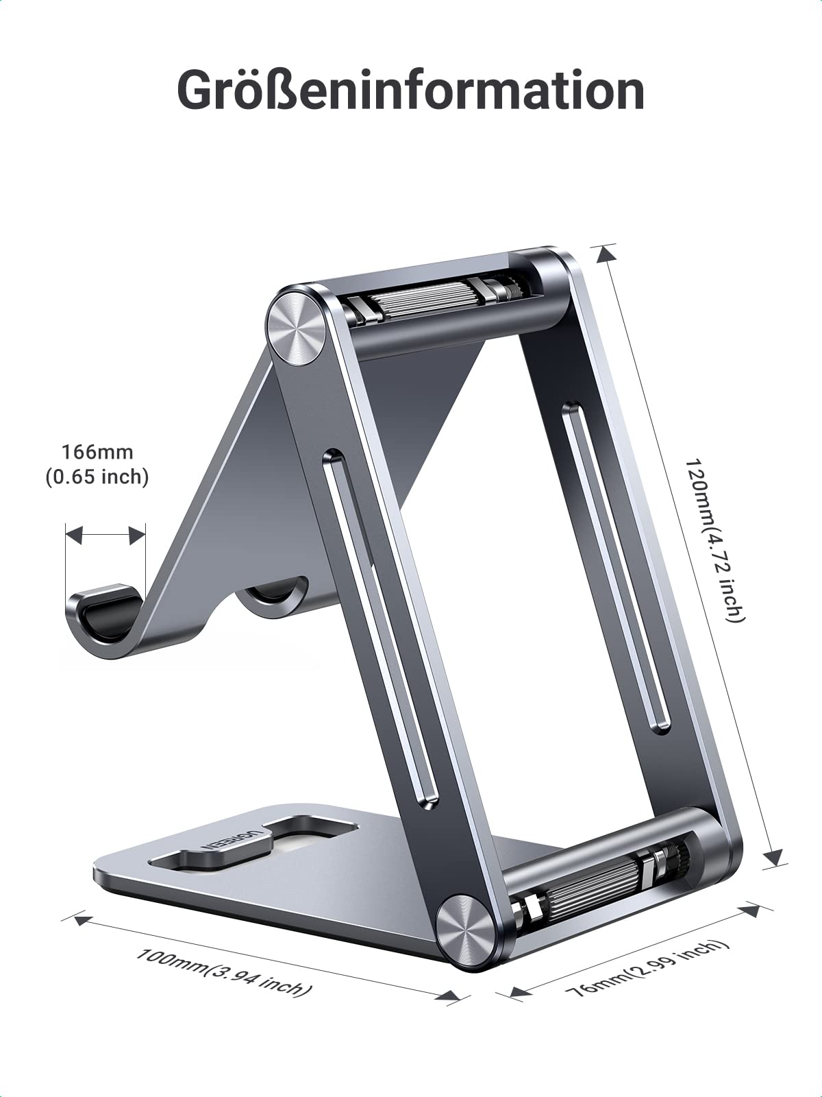 UGREEN Handy Ständer Verstellbar Aluminium Handyständer für Tisch Handyhalterung Handyhalter Schreibtisch kompatibel mit iPhone 17 16 15 14 13 Pro Max, Galaxy S23 Ultra, Huawei bis 7,9 Zoll (Grau) 5