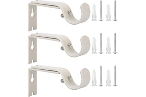 Ycolnaefllr Set of 3 Weathered White Adjustable Heavy Duty Curtain Rod Brackets Rod Holders Curtain Rod Hanging Brackets for 1 Inch Rod