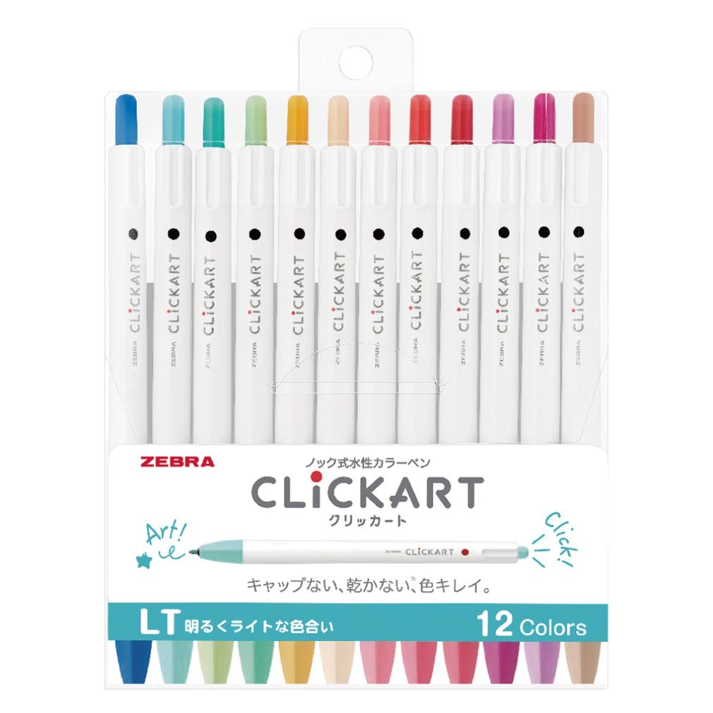 ZEBRA Clickart Water-Based Pen Bright Light 12 Colors Set, Wyss22-12Clt