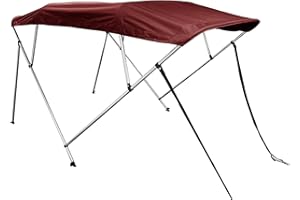SavvyCraft 4 Bow Bimini Top Boat Cover Burgundy 4 Bow 96" L 54" H 91"- 96" W W/Boot & Rear Poles