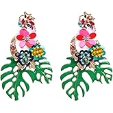 Lureme Colorful Segmented Leaf Dangle Earrings, Zinc Alloy, 2.09 in3.54 in5.3 in9.0 cm, Green