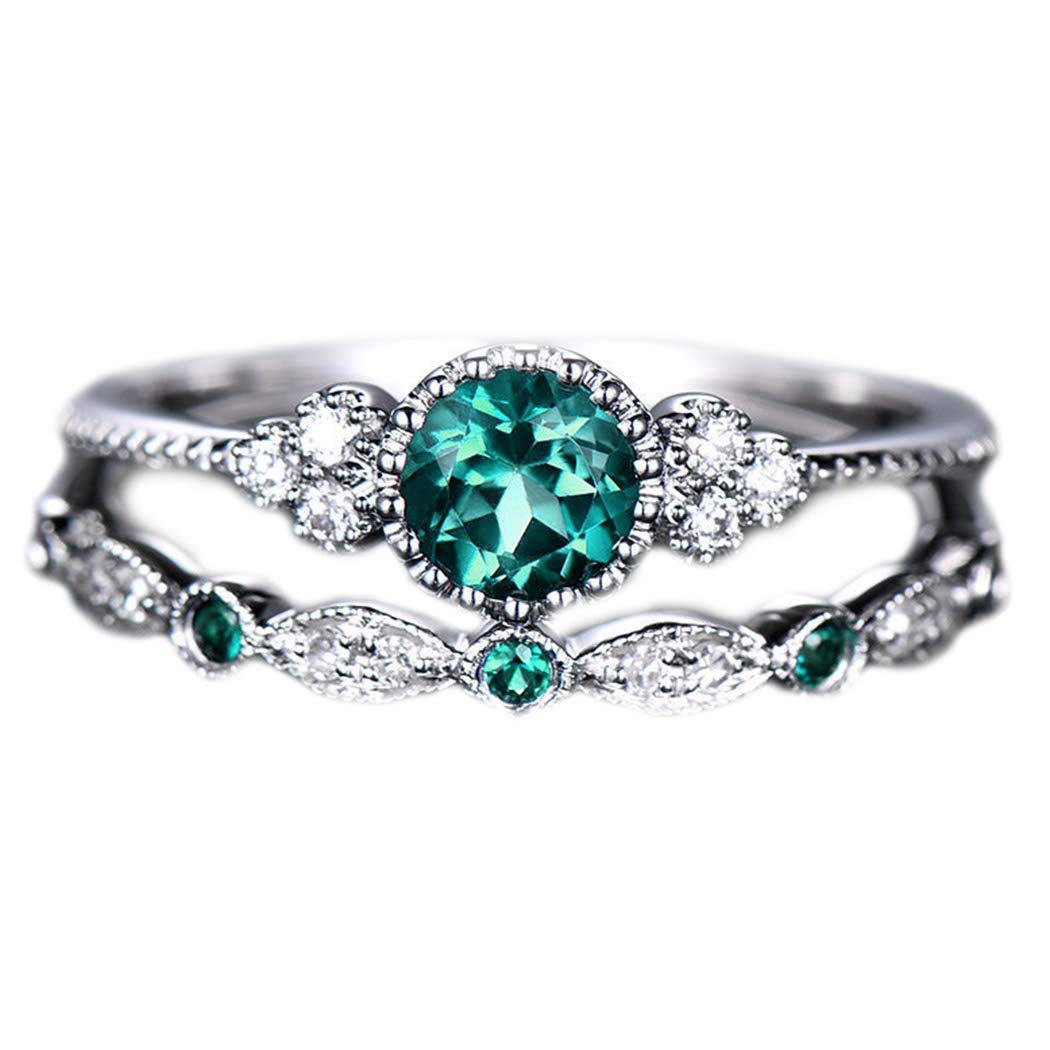 Brishow Engagement Rings Promise Eternity Wedding Bands Vintage Fashion Style Bridal Ring Set For Women and Girls Anniversary CZ Ring Size 5-10 (Green)
