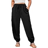 SOLY HUX Women's Plus Size High Waist Cargo Pants Casual Loose Baggy Jogger Pants Trousers Pockets