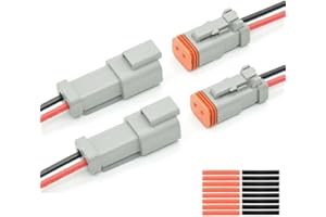 ALFOCI 2 Set 2 Pin DT Deustch Waterproof Automotive Electrical Butt Connector with 16AWG -40℃-105℃ 600V Wires and Heat Shrink Tubes Connectors Kit for Car Truck Boat (G 2Pin Wiring 2Pair)
