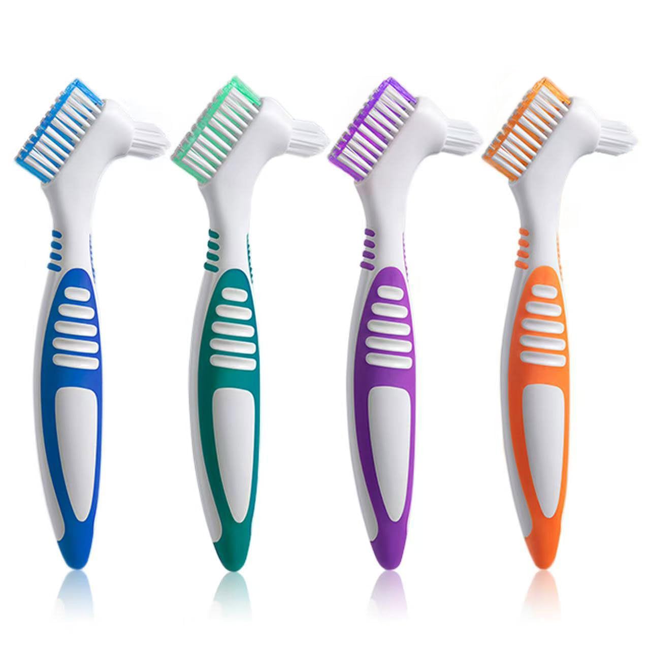 Photo 1 of Octuitey Denture Brush 4Pcs Denture Toothbrushes?Denture Cleaning Care Cleaning Brush ?Double Sided Toothbrush?Multi-Layered Bristles and Rubber Anti-Slip Handle (Purple, Green, Blue, Orange)