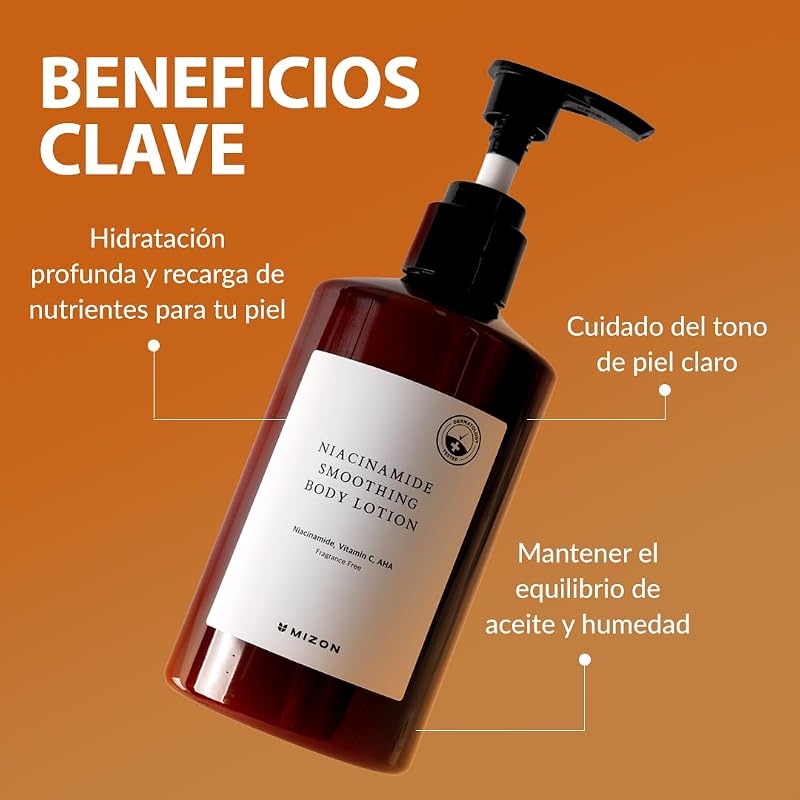 [Mizon] Loción Corporal Suavizante a la Niacinamida (300ml) AHA, Vitamina C, Ácido hialurónico, Hidratación suave, Cuidado de la pigmentación, Exfoliación suave (Niacinamide Smoothing Body Lotion)