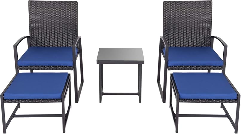 Amazon Com Kinbor 5 Pieces Outdoor Backyard Wicker Furniture Set Patio Balcony Deck Chair With Ottoman Conversation Set With Coffee Table Garden Outdoor