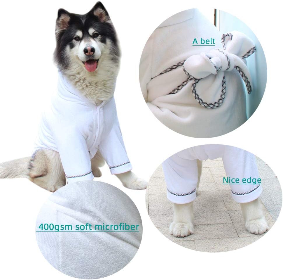 Dog Bathrobe, Microfiber Fast Drying Absorbent Hooded Bath Towel for Medium Large Dogs White XXL, 2XL:50-75LB - Image 5