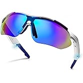 Smart Cycling Glasses for Men & Women – Bluetooth Sunglasses with UV400 Protection, Open-Ear Speakers, Built-in Mic – Sports Running, Cycling, Outdoor Glasses,White Frame Blue lens