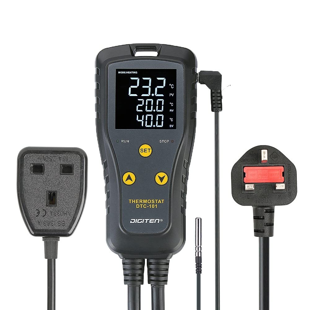 DIGITEN Temperature Controller DTC101 Greenhouse Thermostat Outlet Home Brewing Temperature Controlled Switch 10A Heat Mat Thermostat Aquarium Temperature Controller Heating Cooling Mode