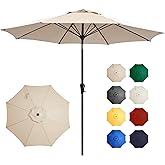 Ayge 9FT Large Outdoor Patio Umbrella Market Table Umbrella-UV Resistant, Easy Push Button Tilt and Crank, 8 Sturdy Fiberglass Ribs Heavy-Duty Pool Umbrella for Deck, Backyard,Garden,Beige