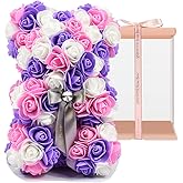 ASENVER Hand Made Artificial Flowers Rose Bear Pure Color for Valentine Birthday and Mother's Day with a 10" Pink Gift Box (Multi Color-Pink Core)