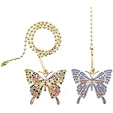 Wayilea Ceiling Fan Extension Chain, Decorative Crystal Rhinestone Butterfly Ornaments Pendant, Light Lamp Chain Pull Extender String Cord for Girls Kids Decor Gifts(Blue & Assorted Color)