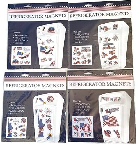 Patriotic Memorial Day, 4th of July Themed Refrigerator Magnets Bundle of 4 Sheets Total 34 Magnets
