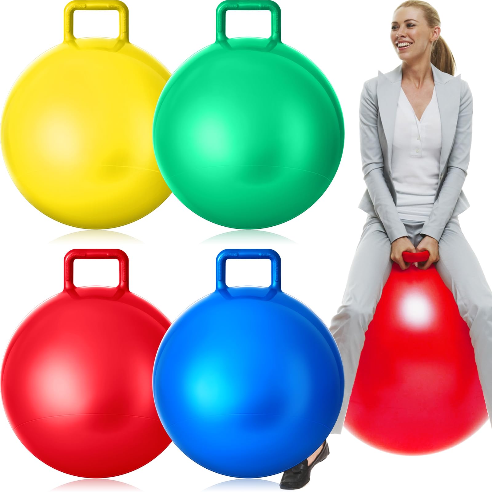 Photo 1 of Lewtemi 4 Pcs 31 Inch Hopper Ball Carnival Outdoor Games Jumping Hopping Inflatable Bouncing Ball with Handle and Air Pump for Adult Sport Exercise