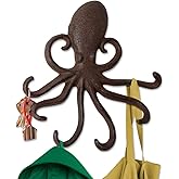 Comfify Cast Iron Octopus Wall Hook – Decorative Tentacle Key Hooks for Entryway, Doorway or Bathroom – Novelty Wall Decor – Rustic Brown