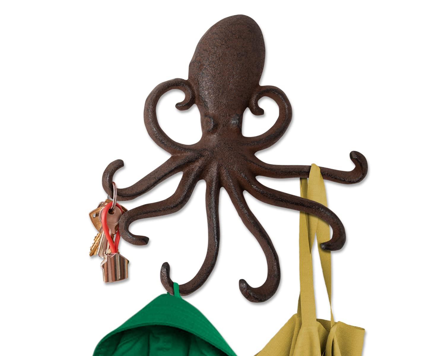 Comfify Cast Iron Octopus Wall Hook – Decorative Swimming Octopus Tentacles Key Hook for Entryway, Door Way or Bathroom – Novelty Wall Décor – Rustic Brown Color with Screws and Anchors Included