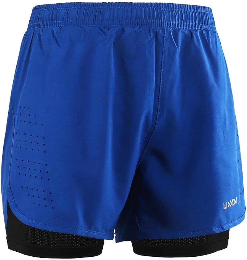 Lixada Men's 2-in-1 Running Shorts Quick Drying Breathable Active Training Exercise Jogging Cycling Shorts: Clothing