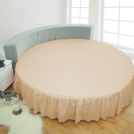 Bedding Empire Bedding Empire Luxurious 3 Piece Solid 80 Diameter Dust Ruffle Round Bed Skirt/Bed Cover with Pillowcase 100% Egyptian Cotton 500 Tc Queen Size, Beige Color by