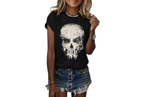 Skeleton Halloween Shirt for Women Fall Spooky Season Doodle Graphic Short Sleeve Autumn Tops Blouse