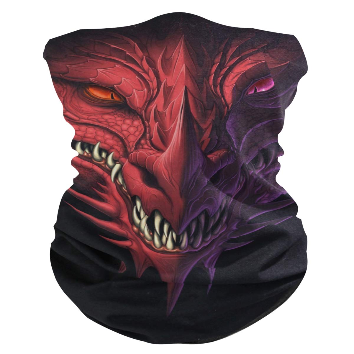 ALAZA Colorful Rainbow Dog Print Polka Dot Head Of Angry Dragon Fun Face Protection Novelty Bandana Mask Balaclava Headband Hair Wrapping Wristband